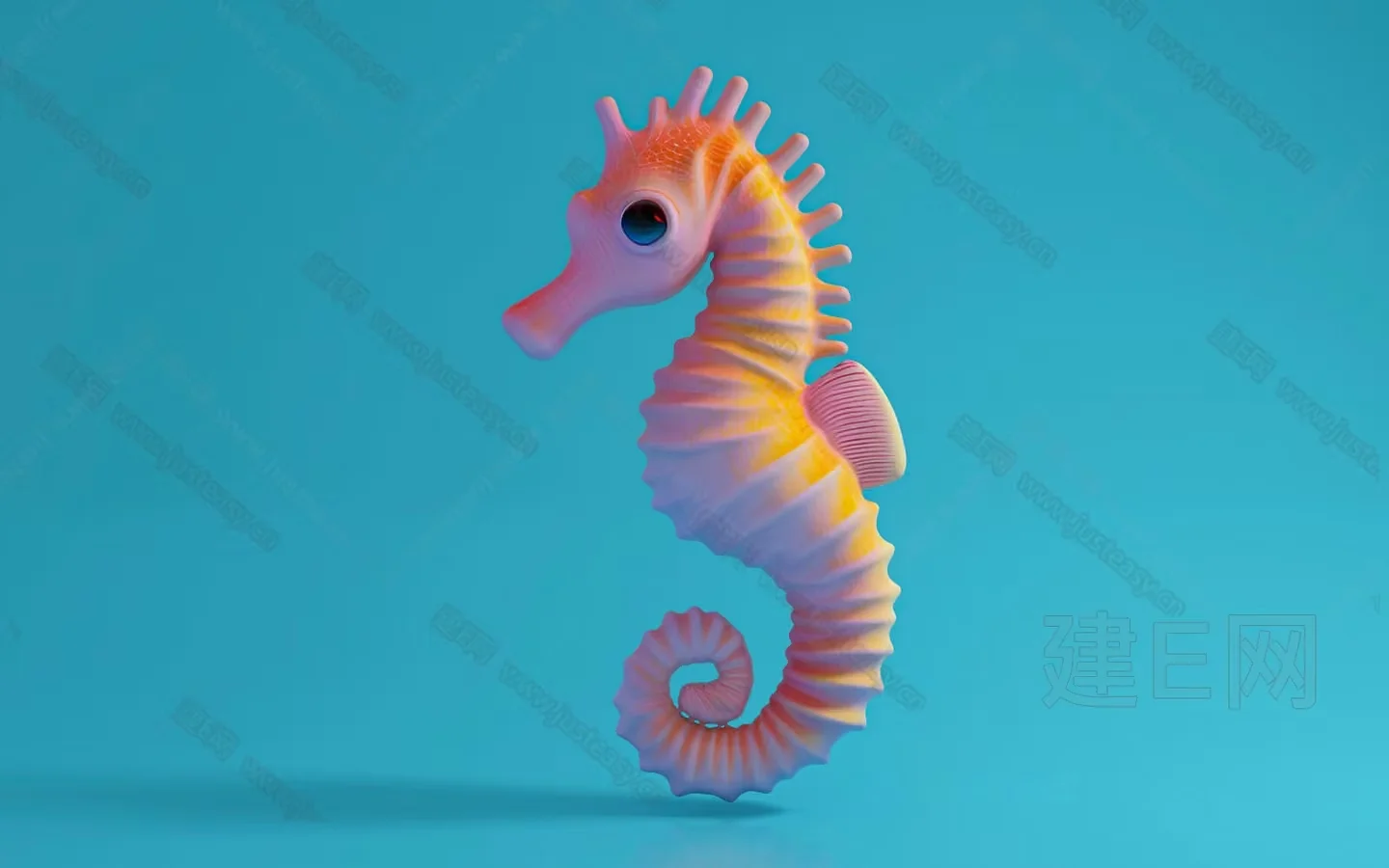 The Main Subject Is A Pink Seahorse 3D Model – 23052 – VRAY Render