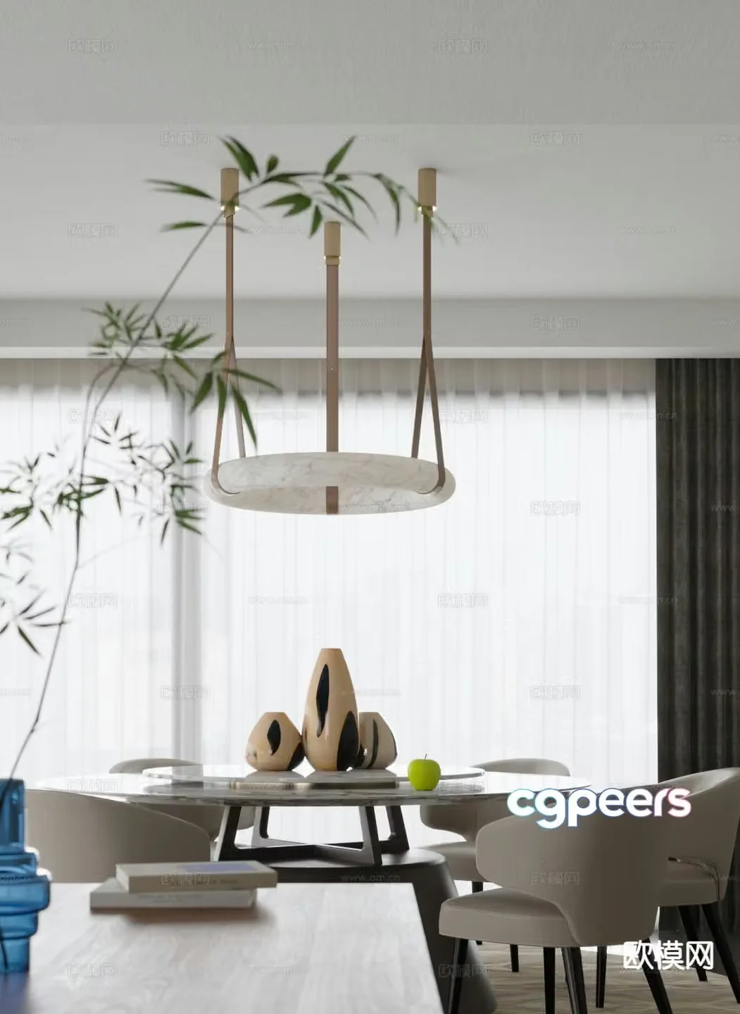 Modern dining table and chairs 3d model