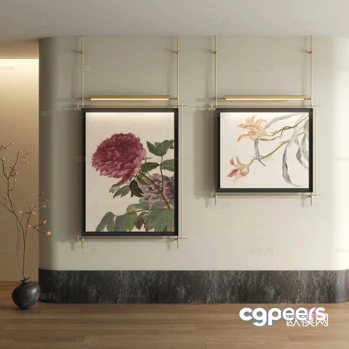 Song style decorative painting New Chinese style landscape painting 3D model