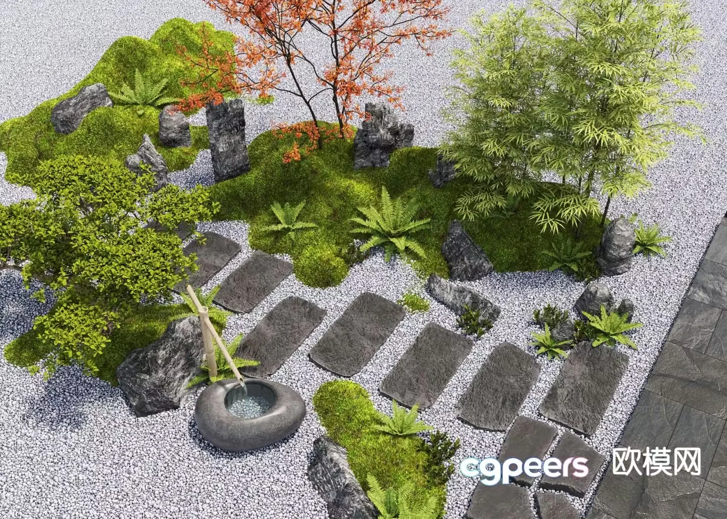 New Chinese style courtyard landscape landscape sketch 3D model