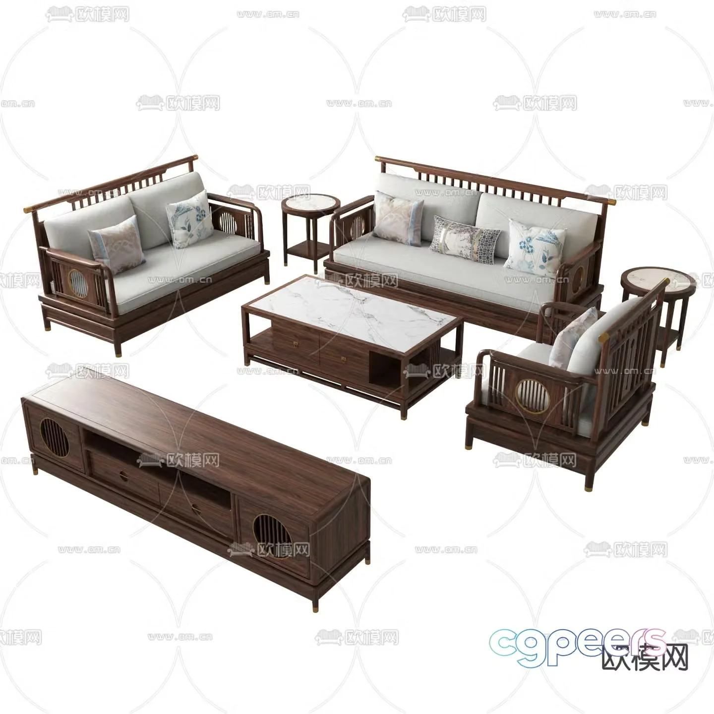 Chinese style sofa modular sofa 3d model