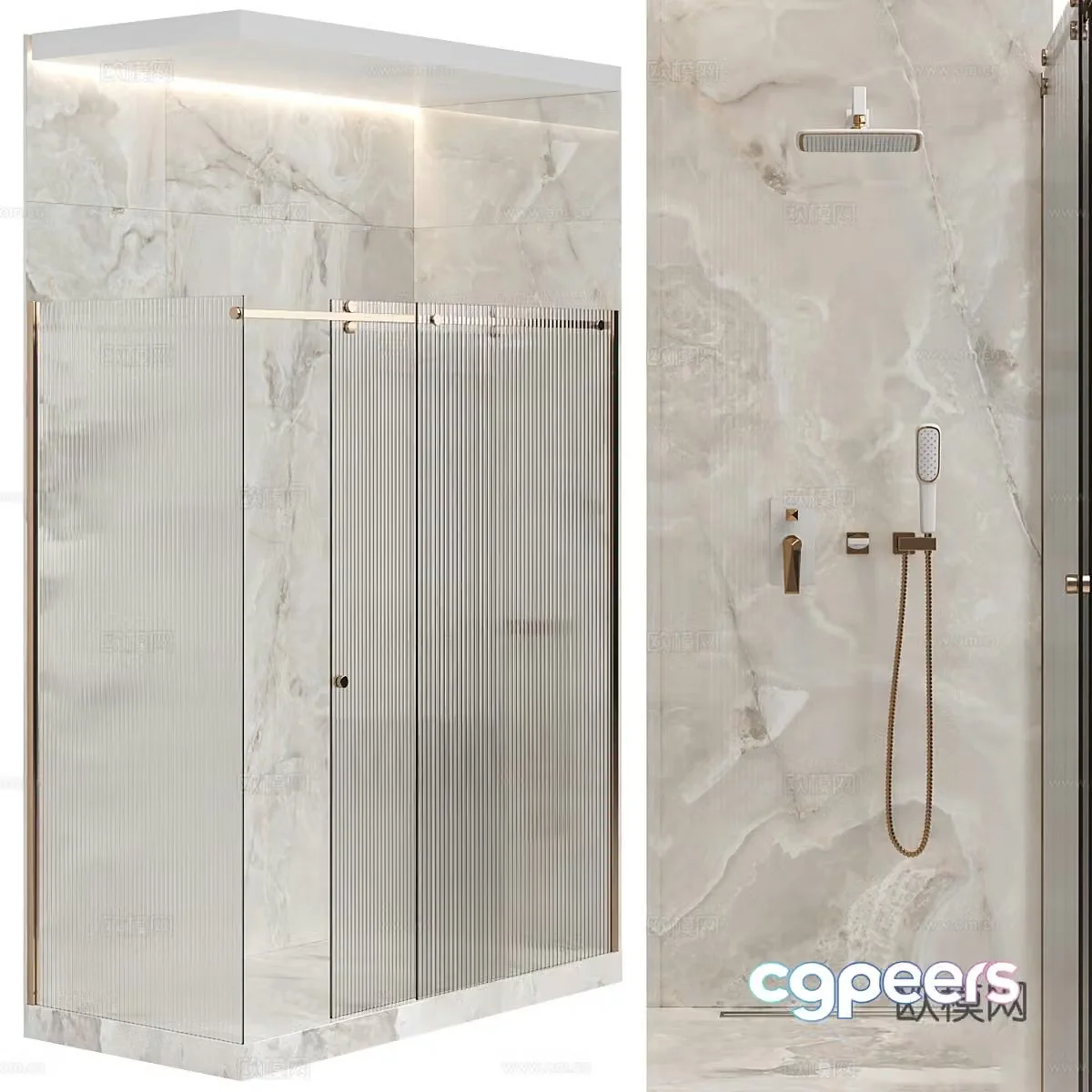 Modern Italian light luxury grooved glass shower room 3D model