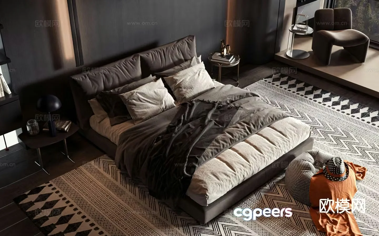 Italian double bed 3d model