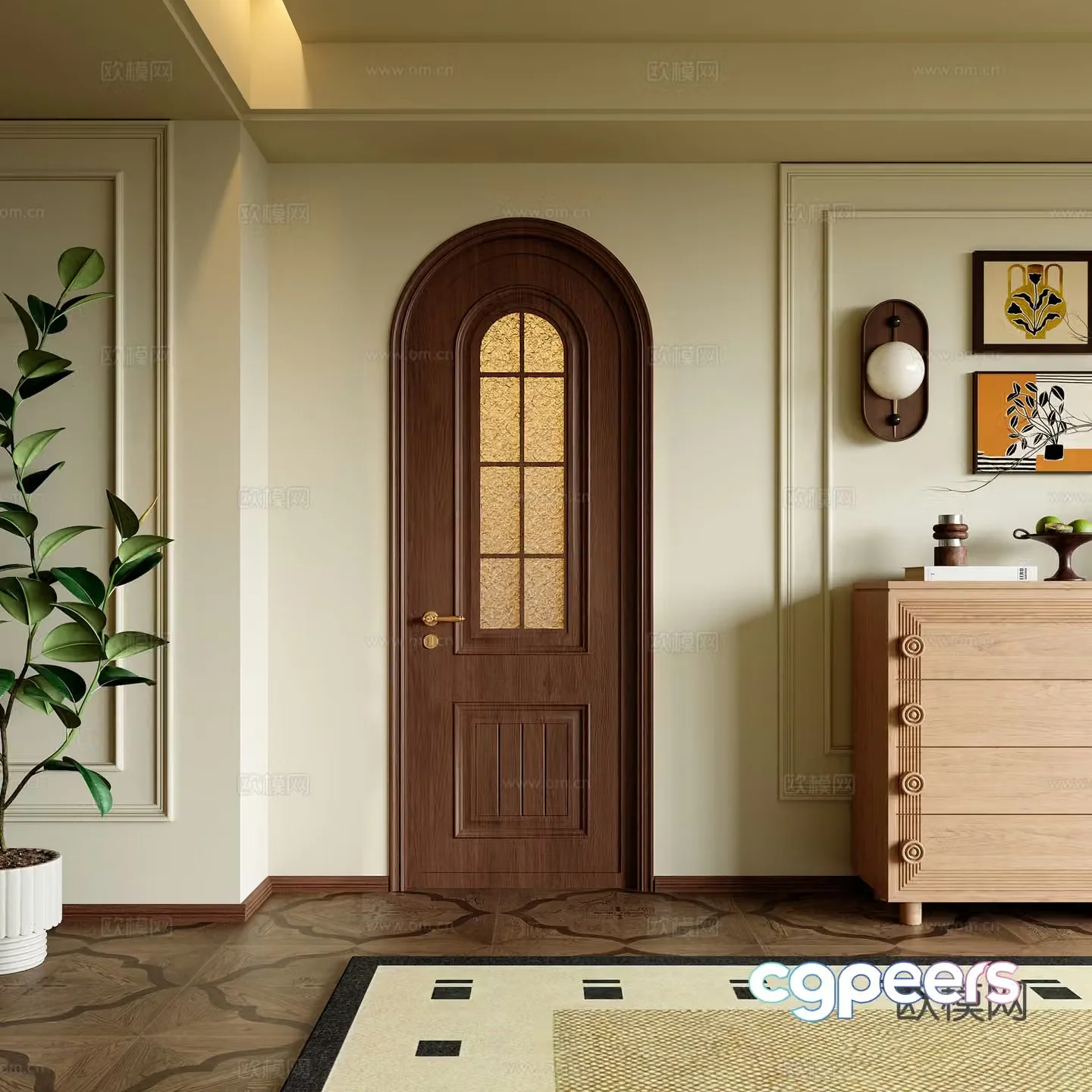 Mage retro style indoor single door 3D model