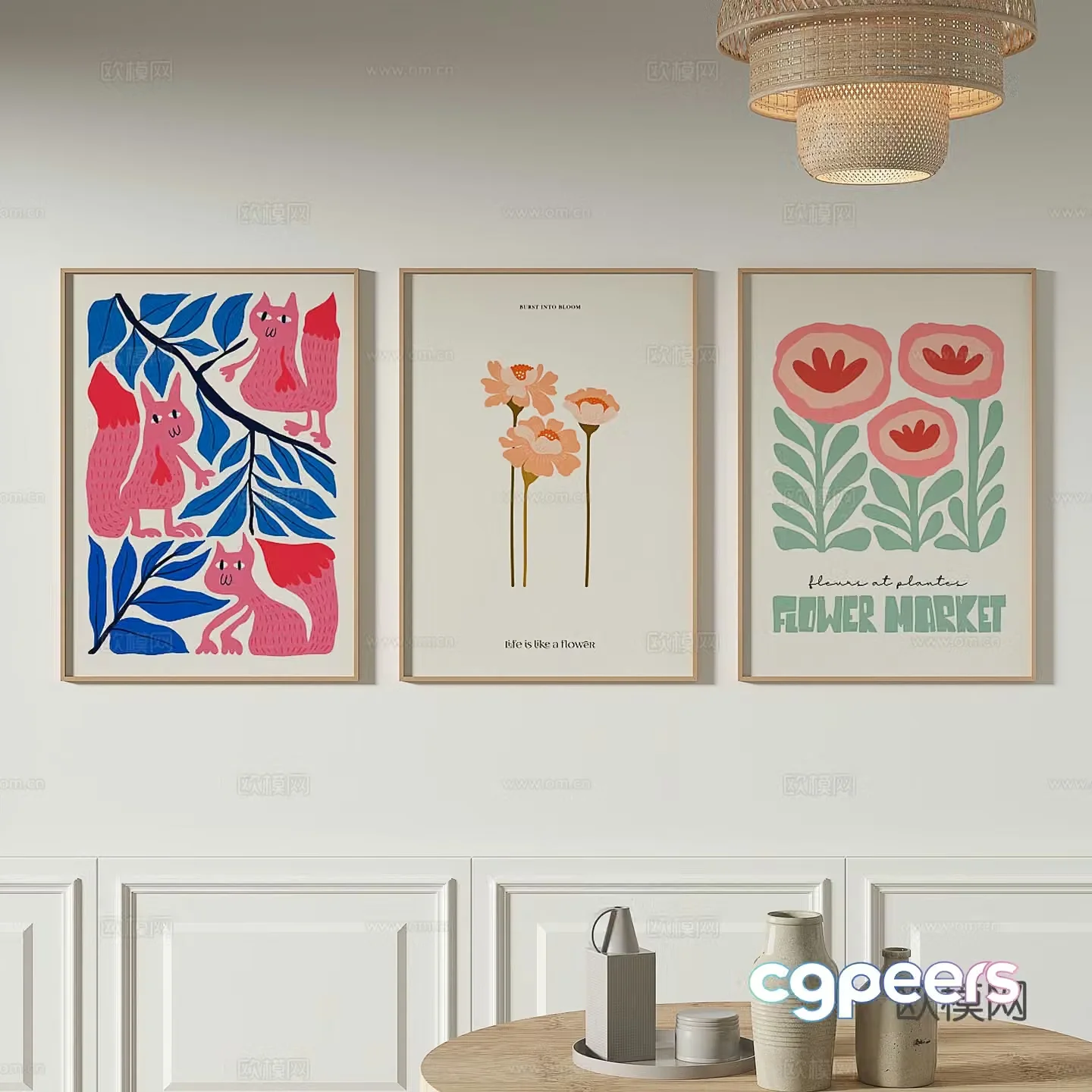 Modern flower painting decorative painting 3d model