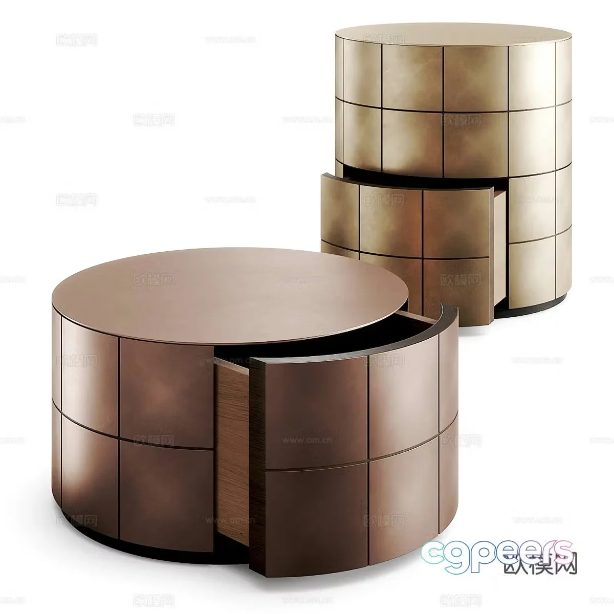 Modern Italian light luxury round bedside table 3D model
