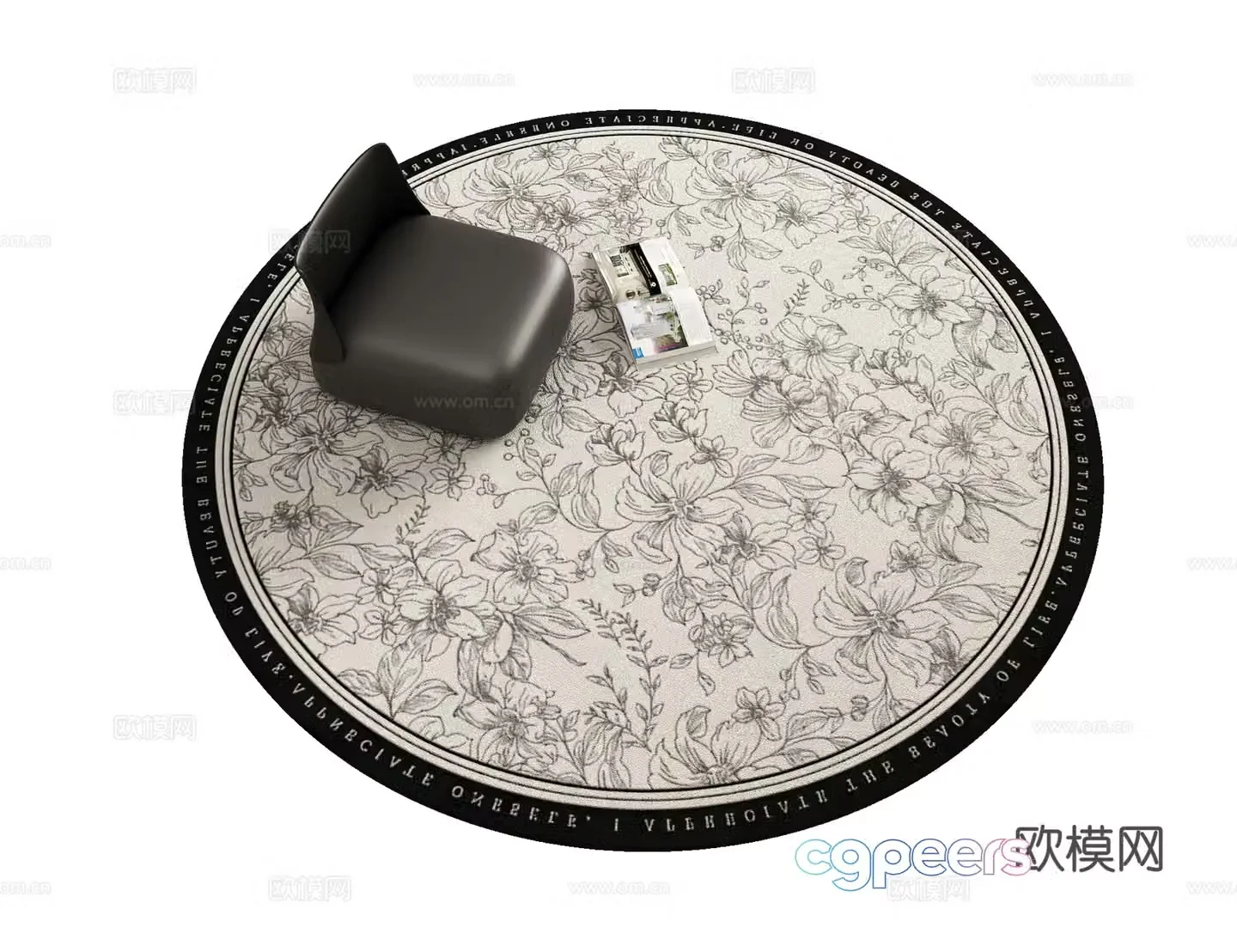 Medium plant pattern round living room bedroom carpet 3d model