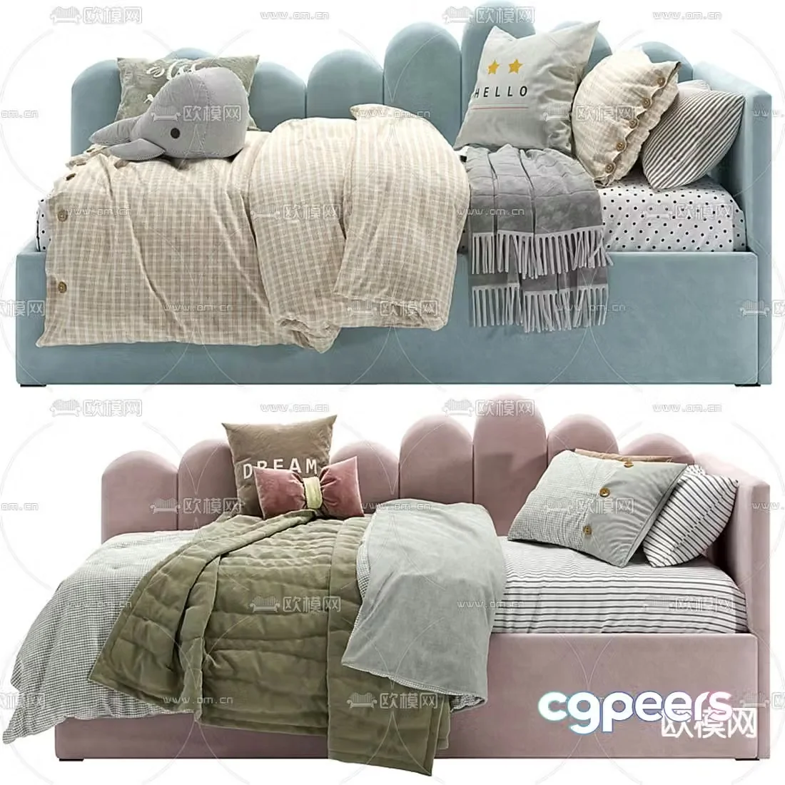 Nordic fabric children’s sofa bed 3d model