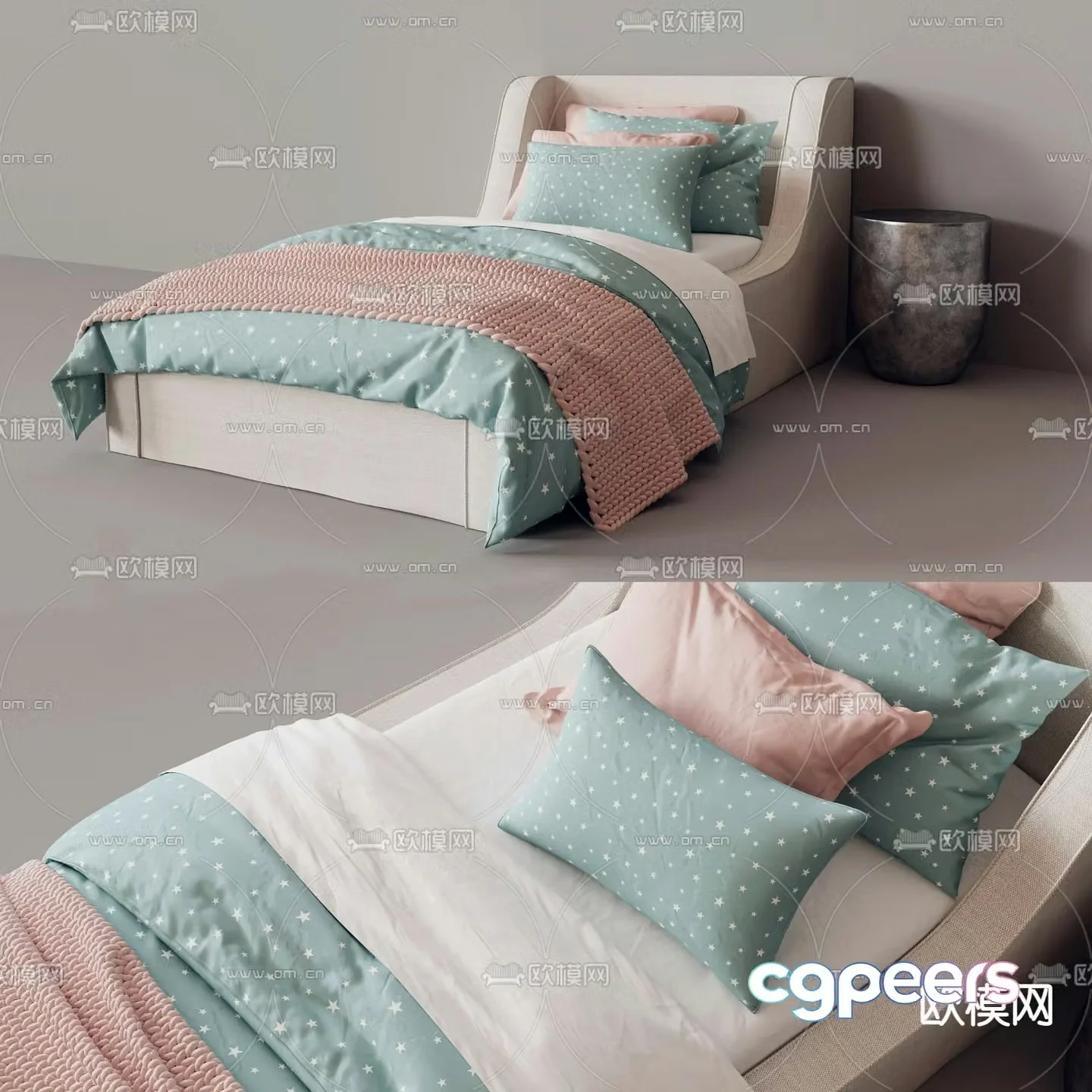Modern warm fabric children’s bed 3D model