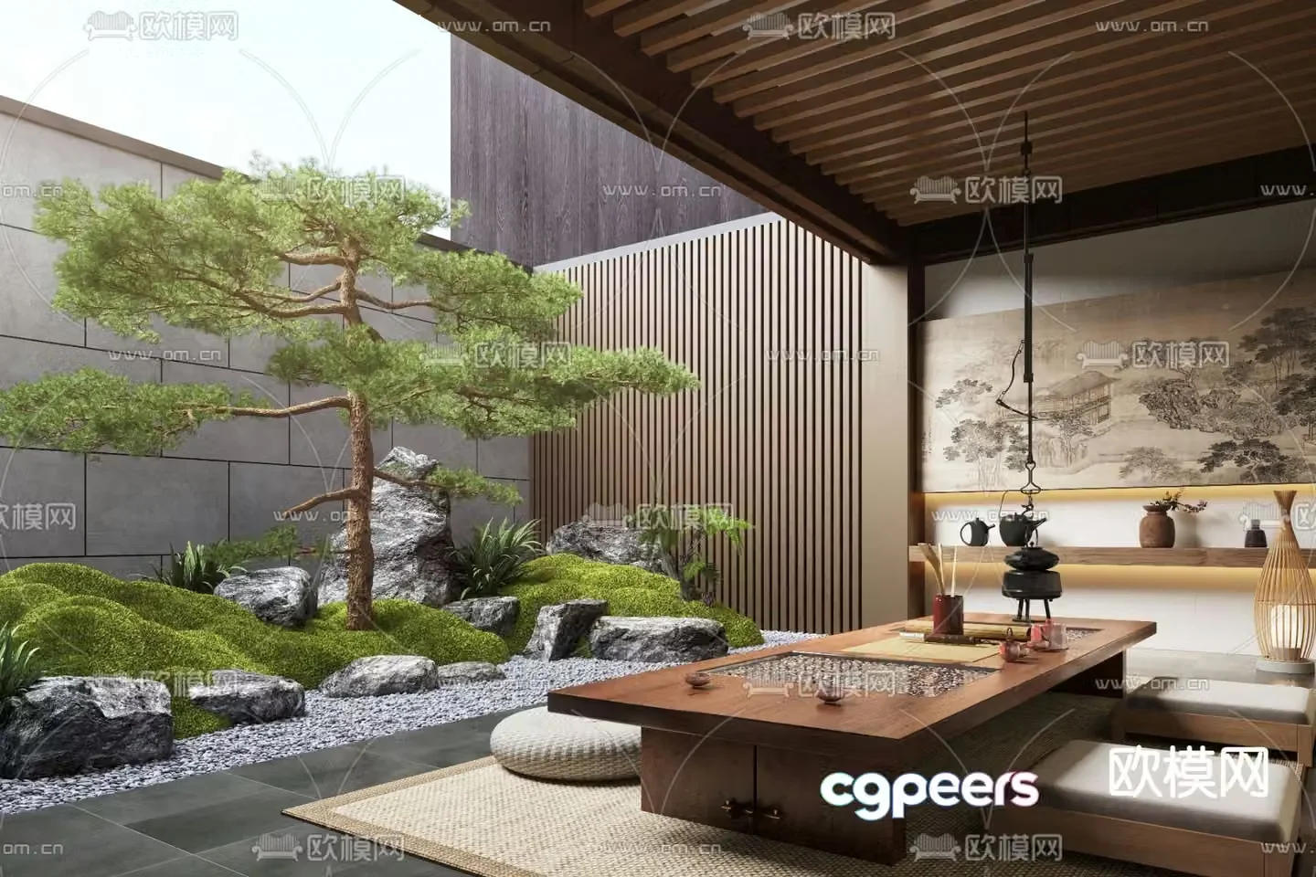 New Chinese style Zen patio courtyard landscape 3D model