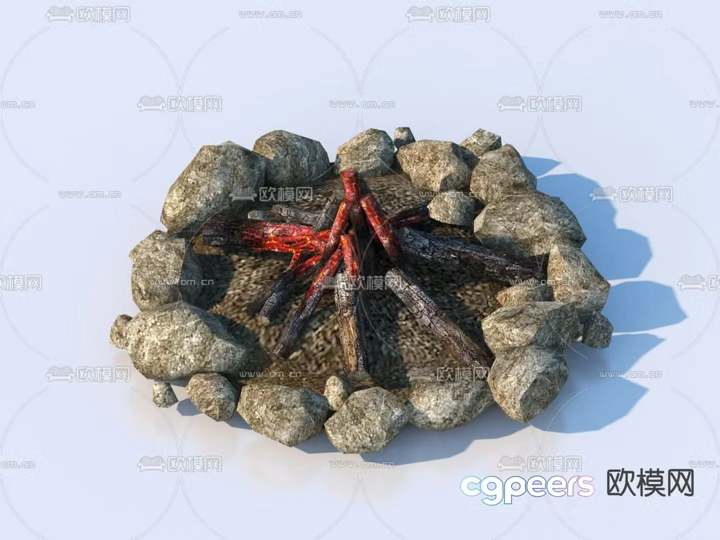 Camping campfire firewood pile 3d model