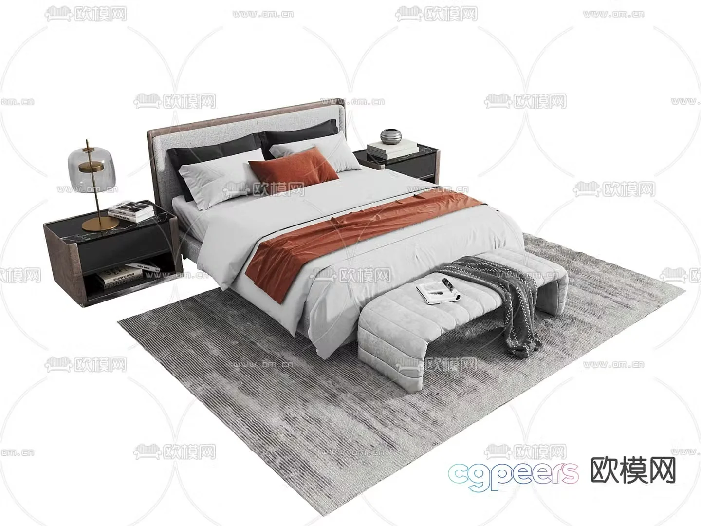 Modern double bed 3d model