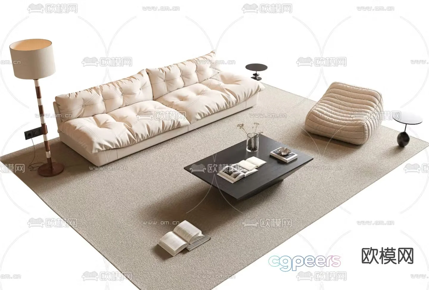Cream style modular sofa 3d model
