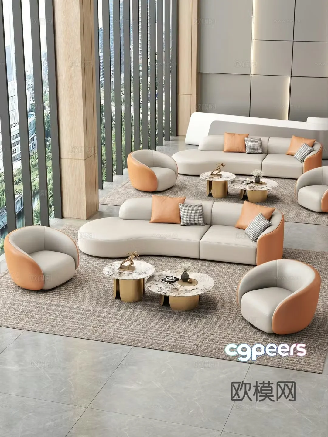 Lobby sofa combination Lobby sofa coffee table Casual sofa 3D model
