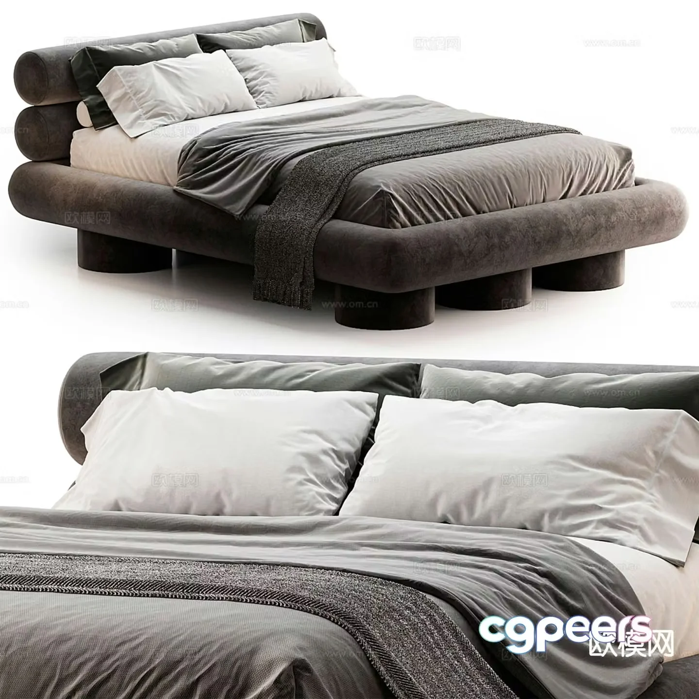 Modern fabric double bed 3d model