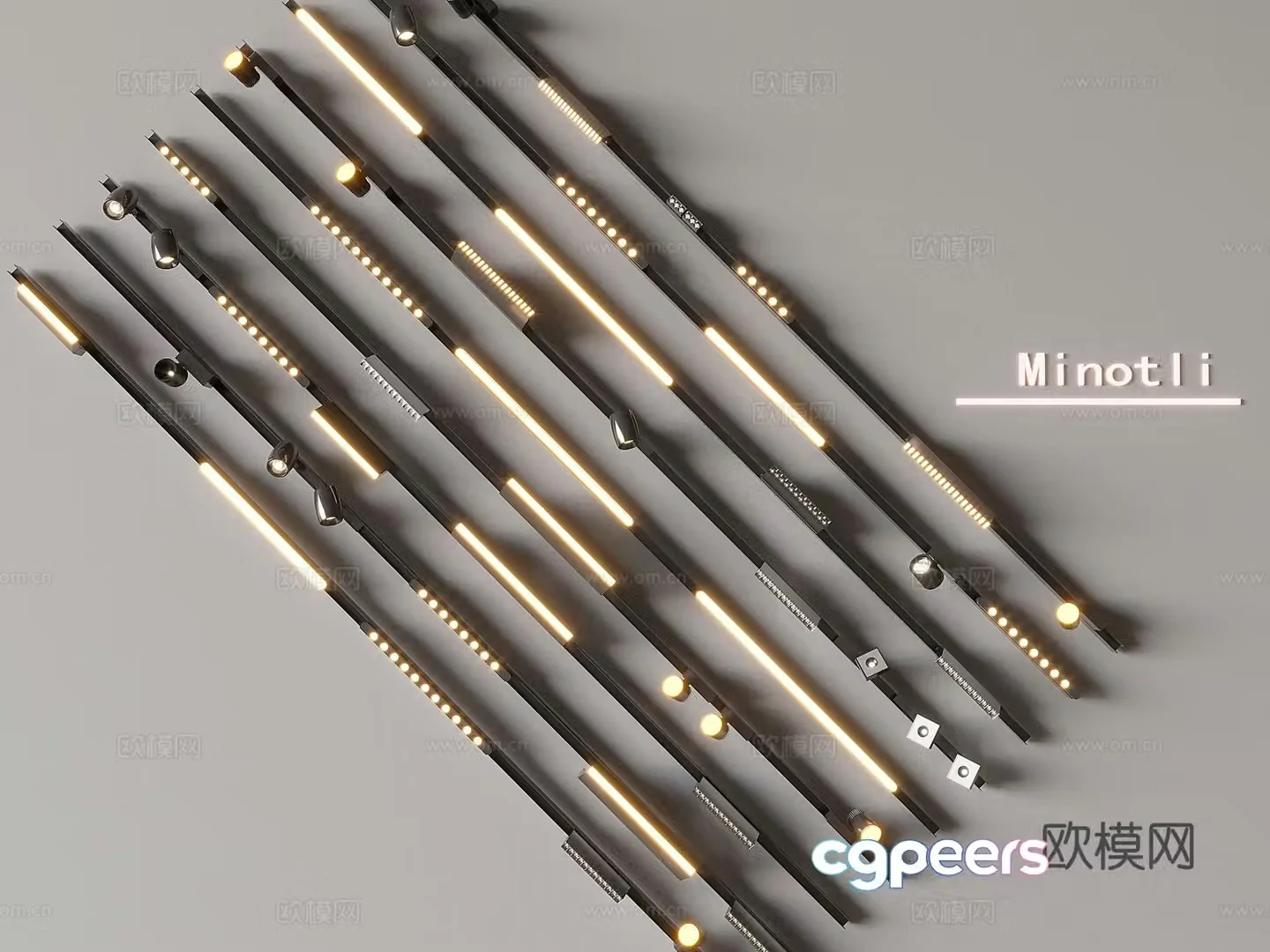 Magnetic track light linear lamp surface-mounted downlight spotlight combination 3D model