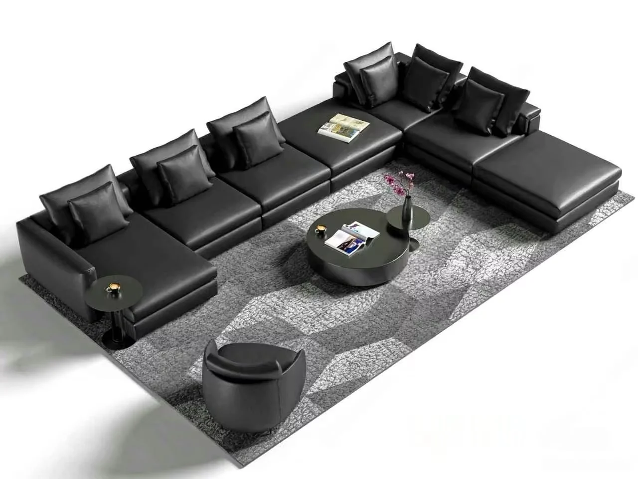 Modern Black Leather Sectional Sofa 3D Model – 5916 – CORONA Render