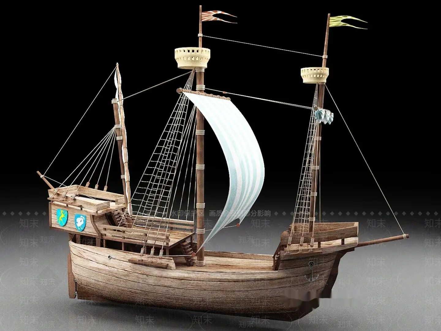 Wooden Sailing Ship 3D Model – 570 – VRAY Render