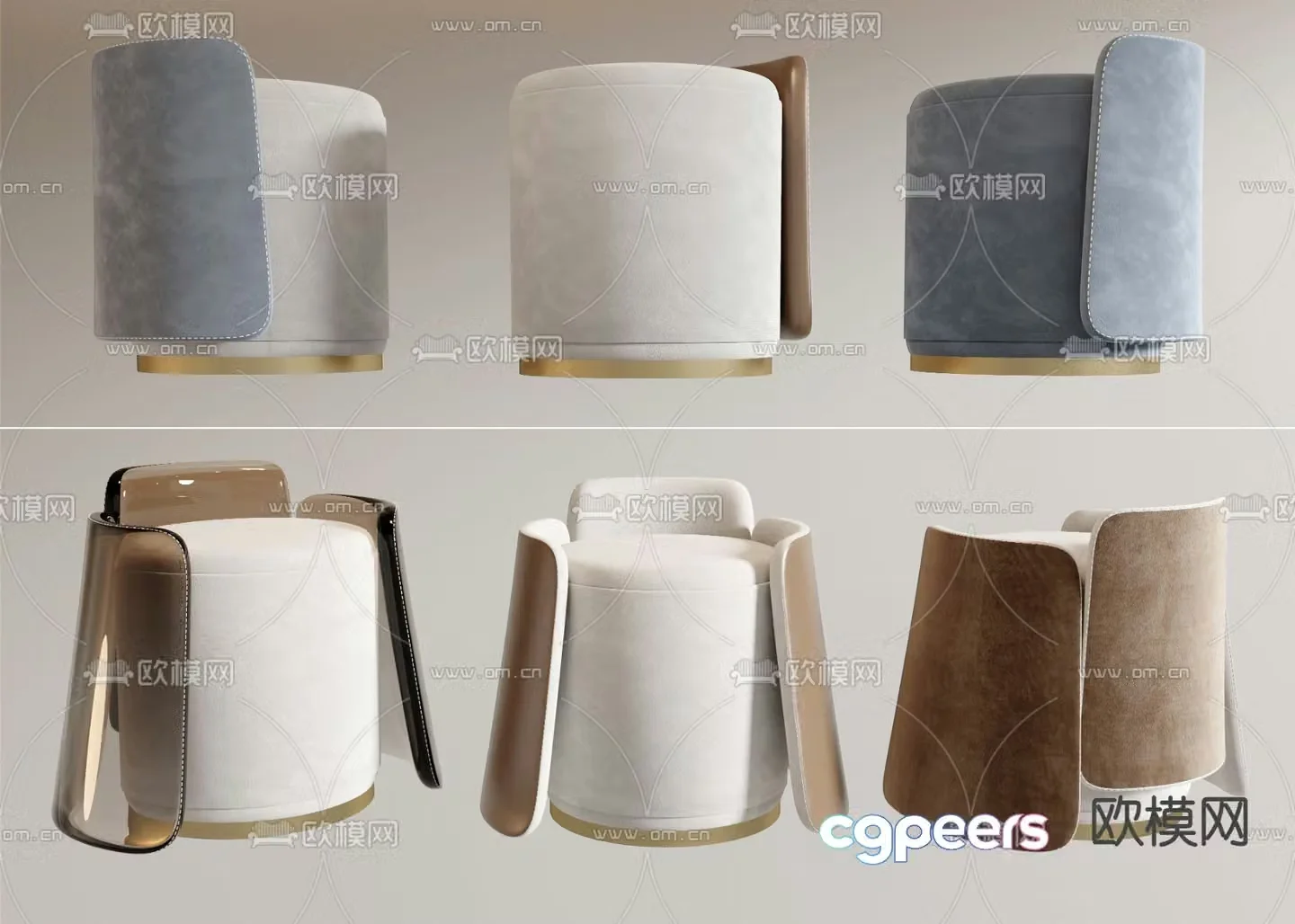 Light luxury stool sofa stool round stool shoe changing stool footrest 3D model