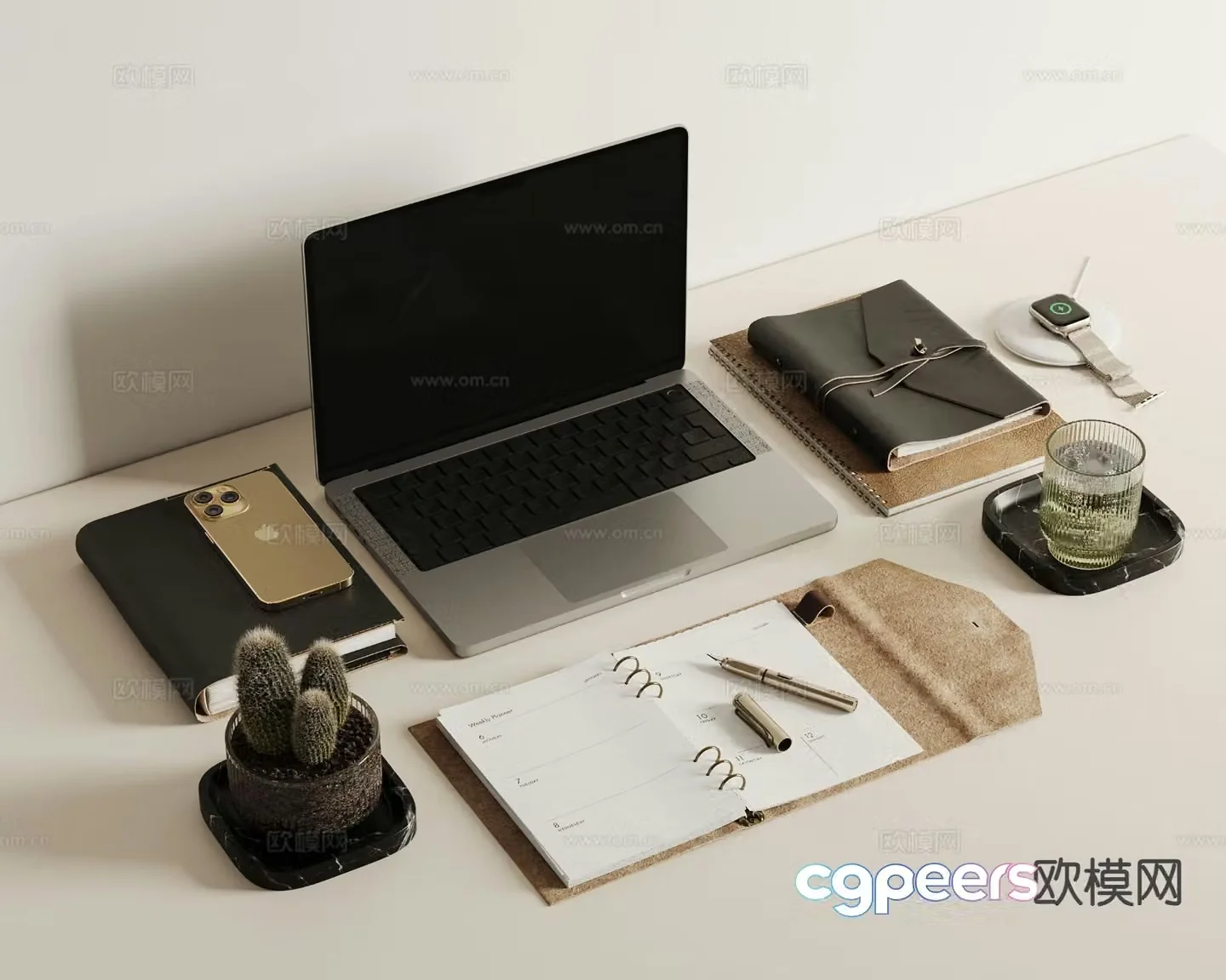 Office supplies desktop accessories mobile phones computers books 3D model