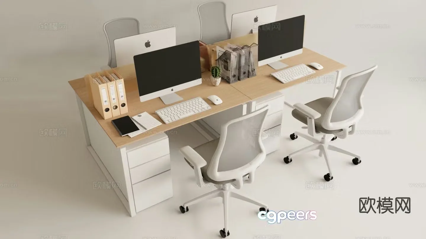 Office desk and chair work station screen card position 3d model