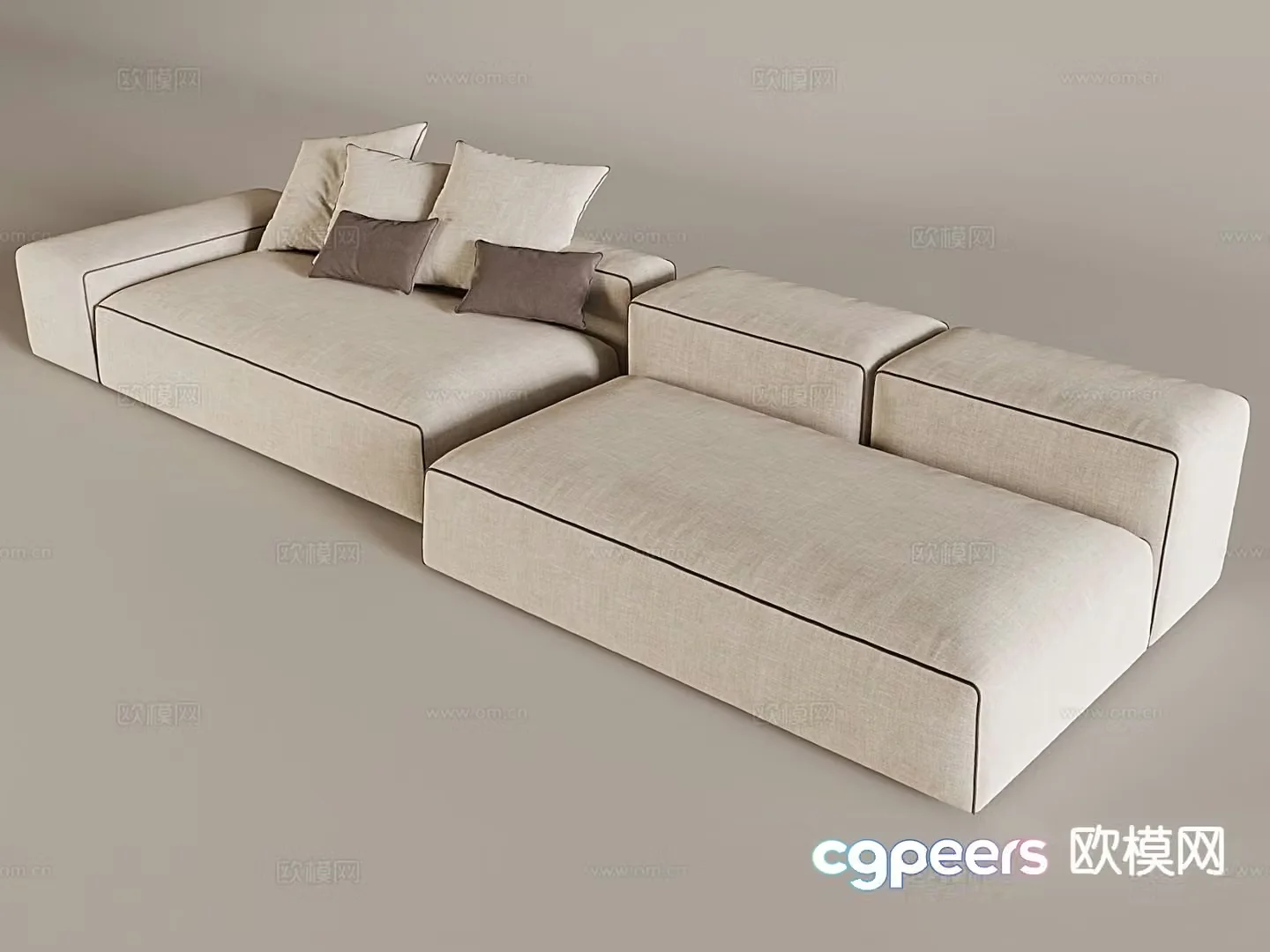 Straight row sofa tofu block sofa multi-person sofa 3D model