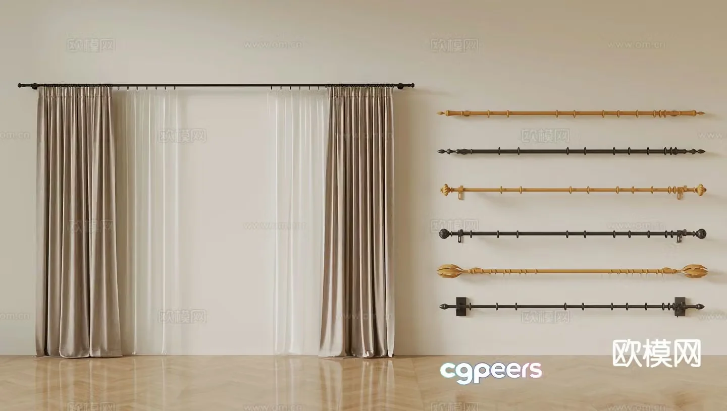 curtain rod roman rod curtain gauze curtain 3d model