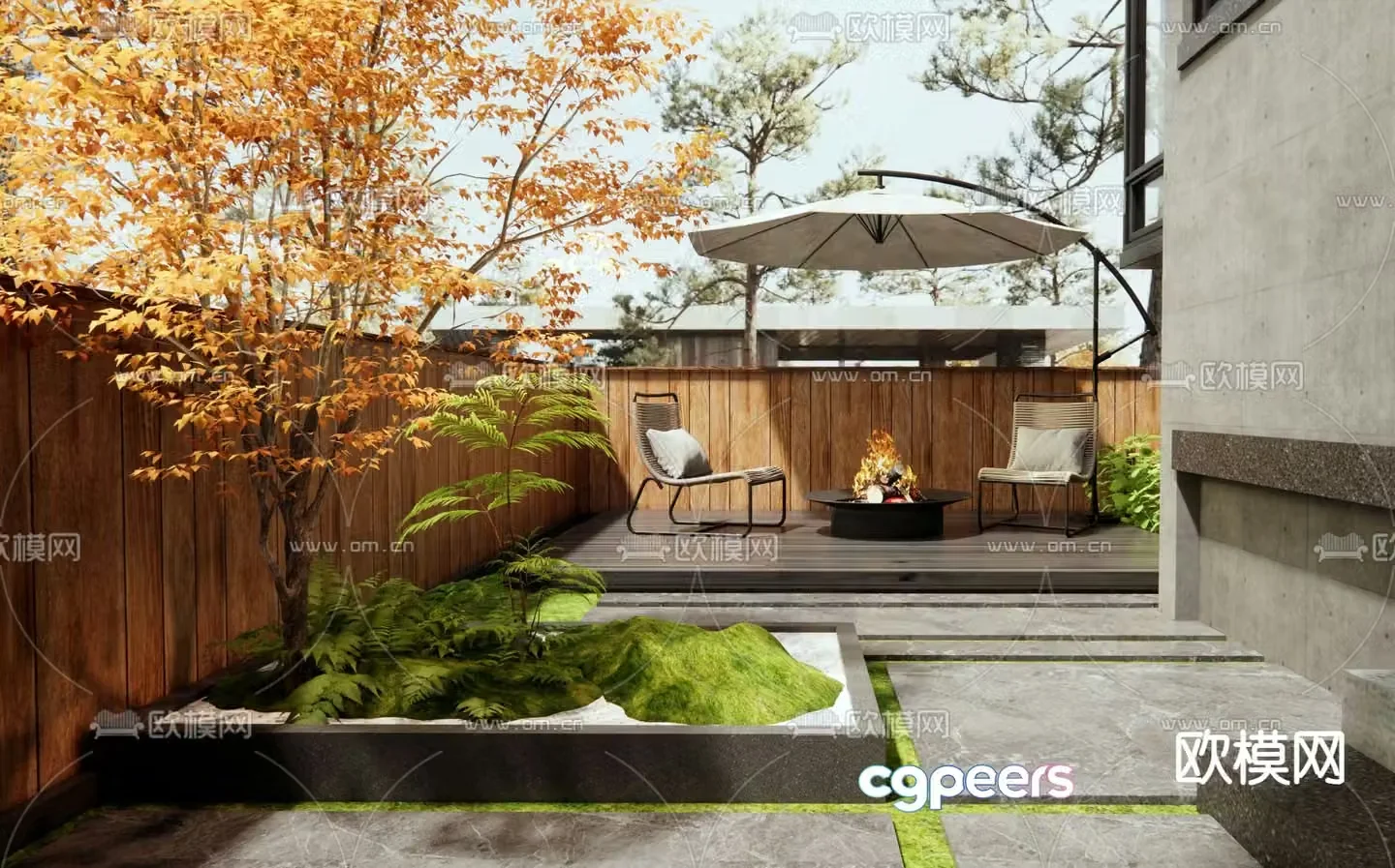Modern balcony terrace roof garden 3d model