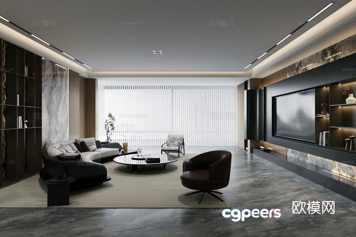 Modern living room light luxury living room Italian living room sofa coffee table combination leather multi-person sofa 3D model