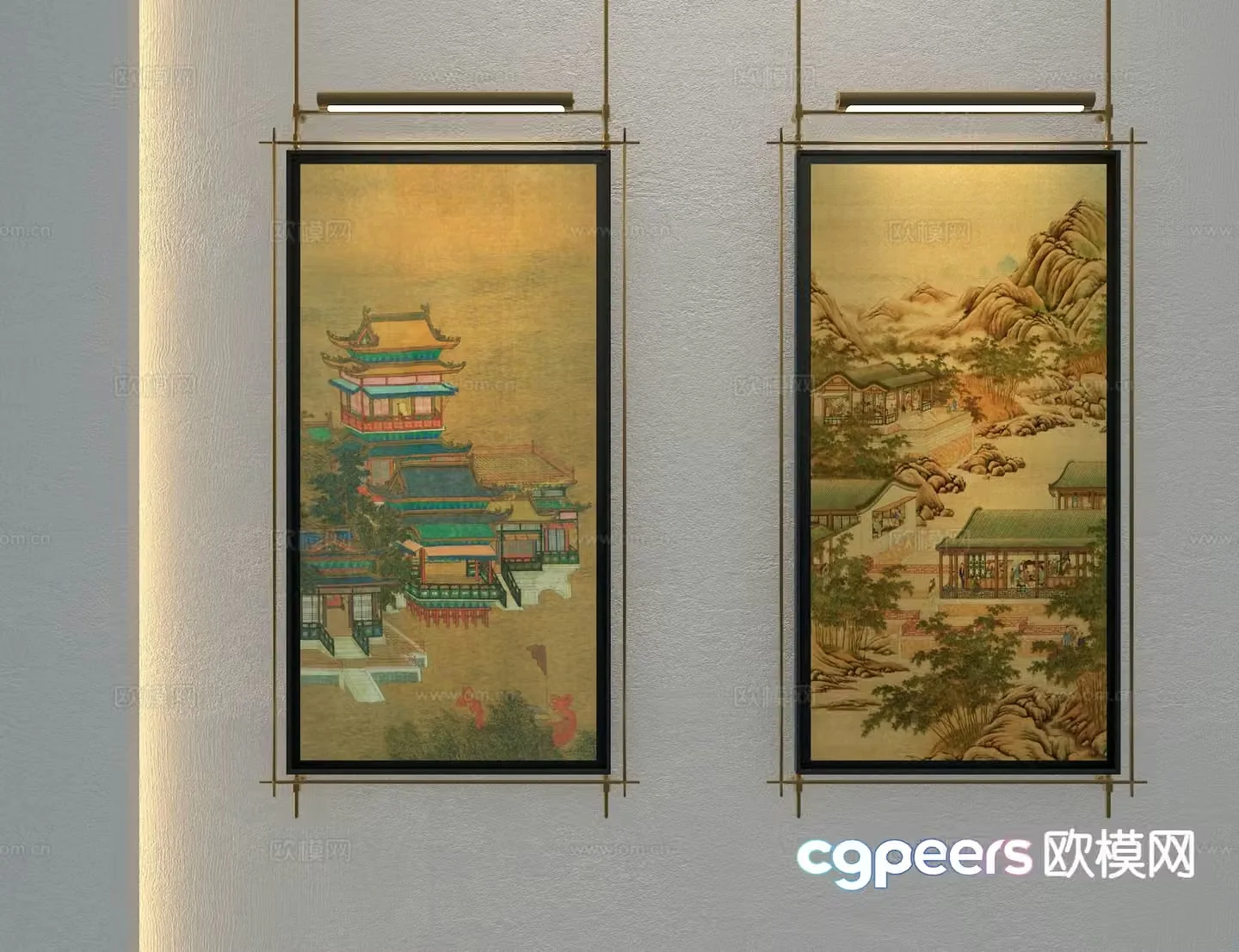 New Chinese style architectural painting decorative painting hanging painting 3D model