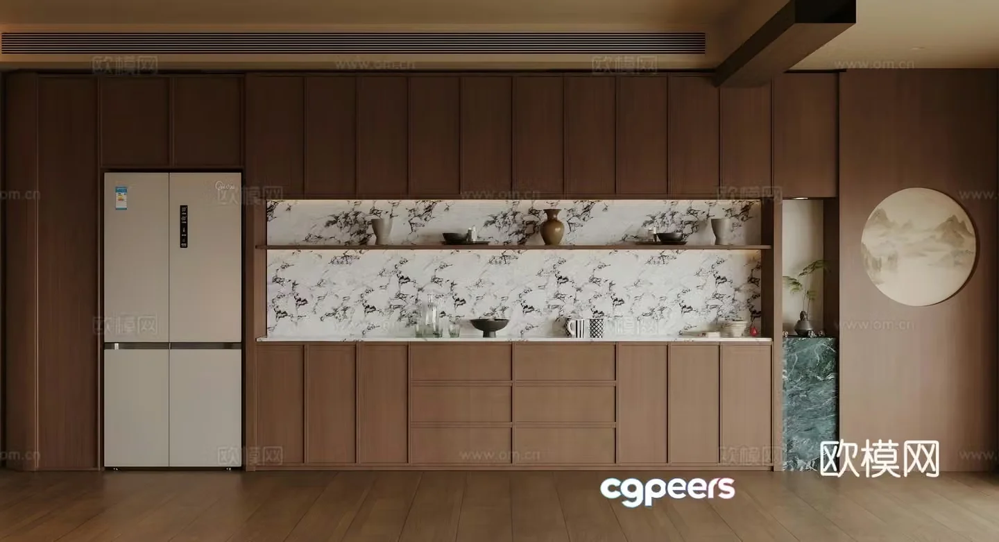 New Chinese-style Zen sideboard tea cabinet sideboard refrigerator sideboard sideboard meal preparation sideboard 3D model