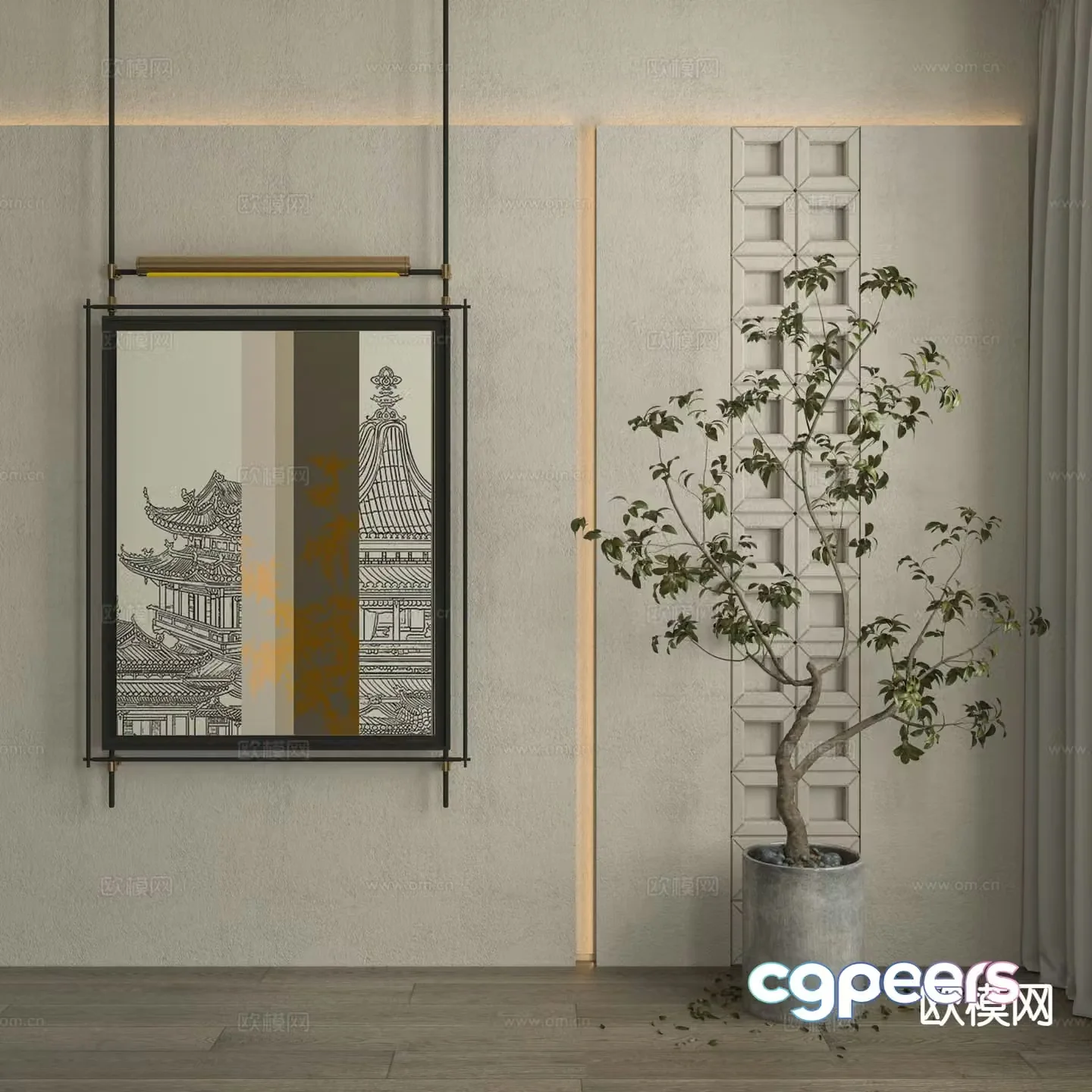 Modern decorative painting architectural painting metal pole hanging painting 3D model