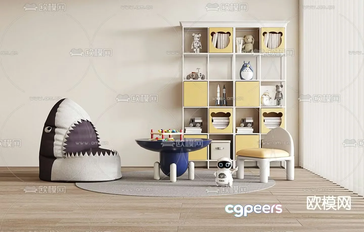 Children’s tables and chairs Shark sofa Children’s sofa Shelf 3D model