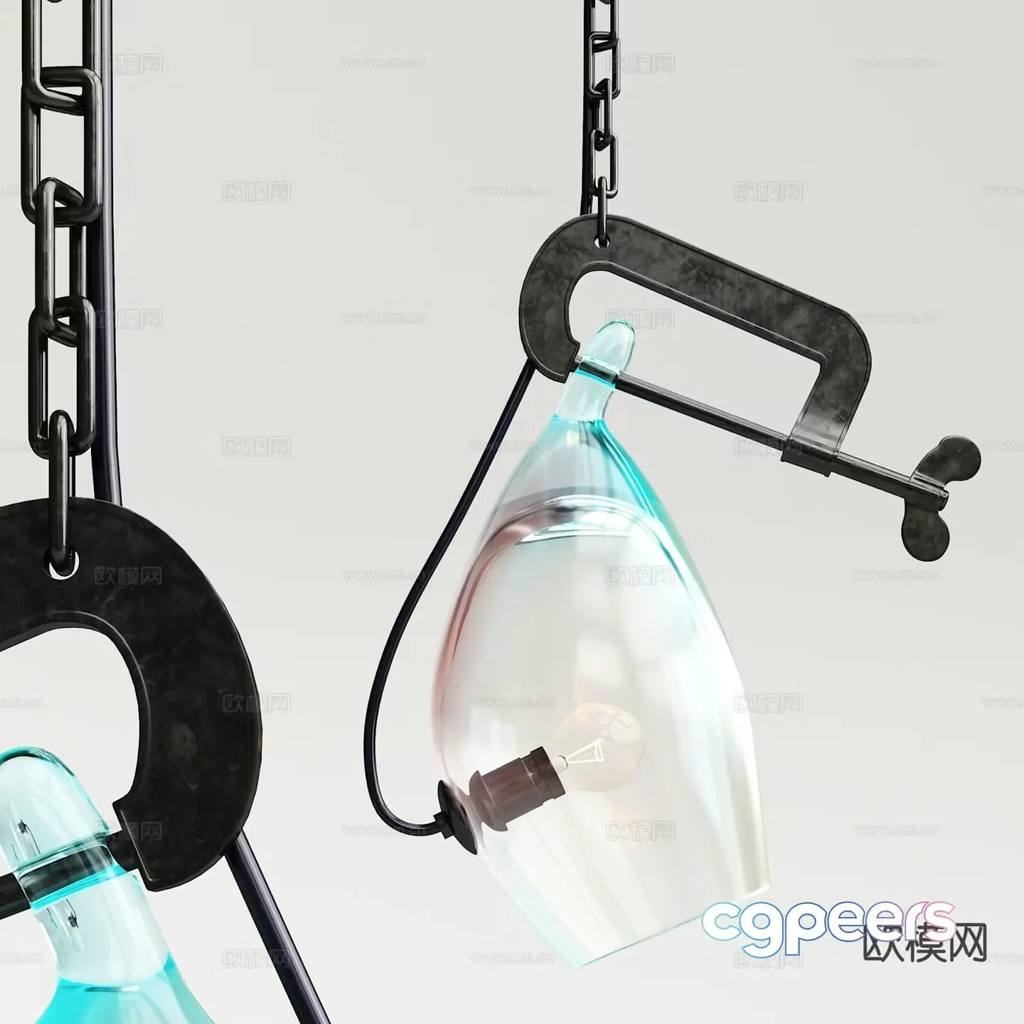 Industrial style glass chandelier 3d model