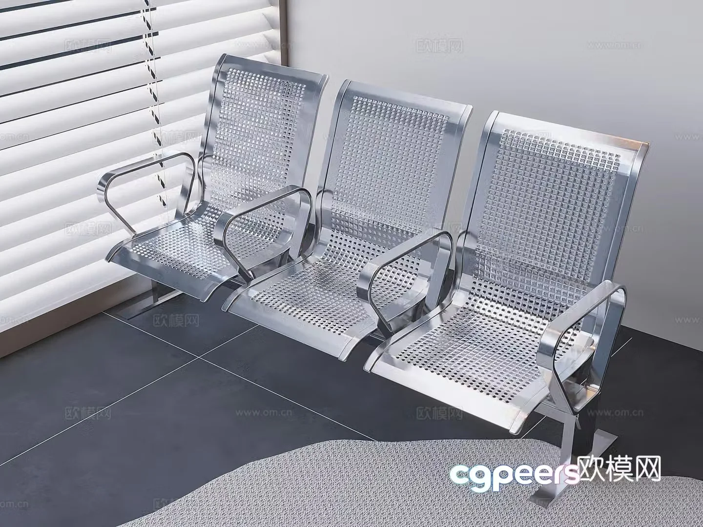 Stainless steel public chairs waiting chairs infusion chairs three-person airport rest chairs 3D model
