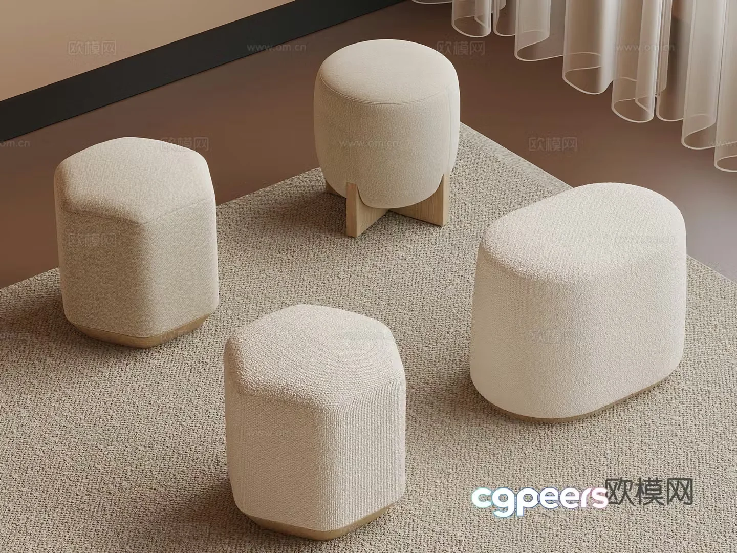 Modern cream style sofa stool low stool round stool 3d model