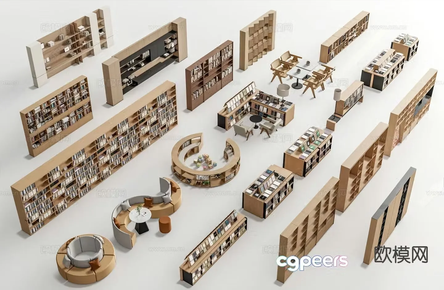 Modern library bookcase card holder desk and chair leisure table and chair 3D model