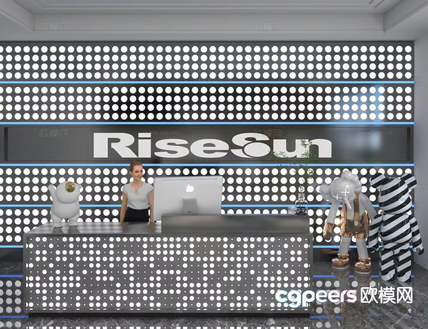 Modern front desk reception desk information desk 3d model