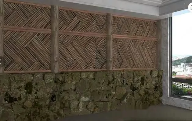 A Stone Wall With A Wooden Lattice Design 3D Model – 5045 – VRAY Render