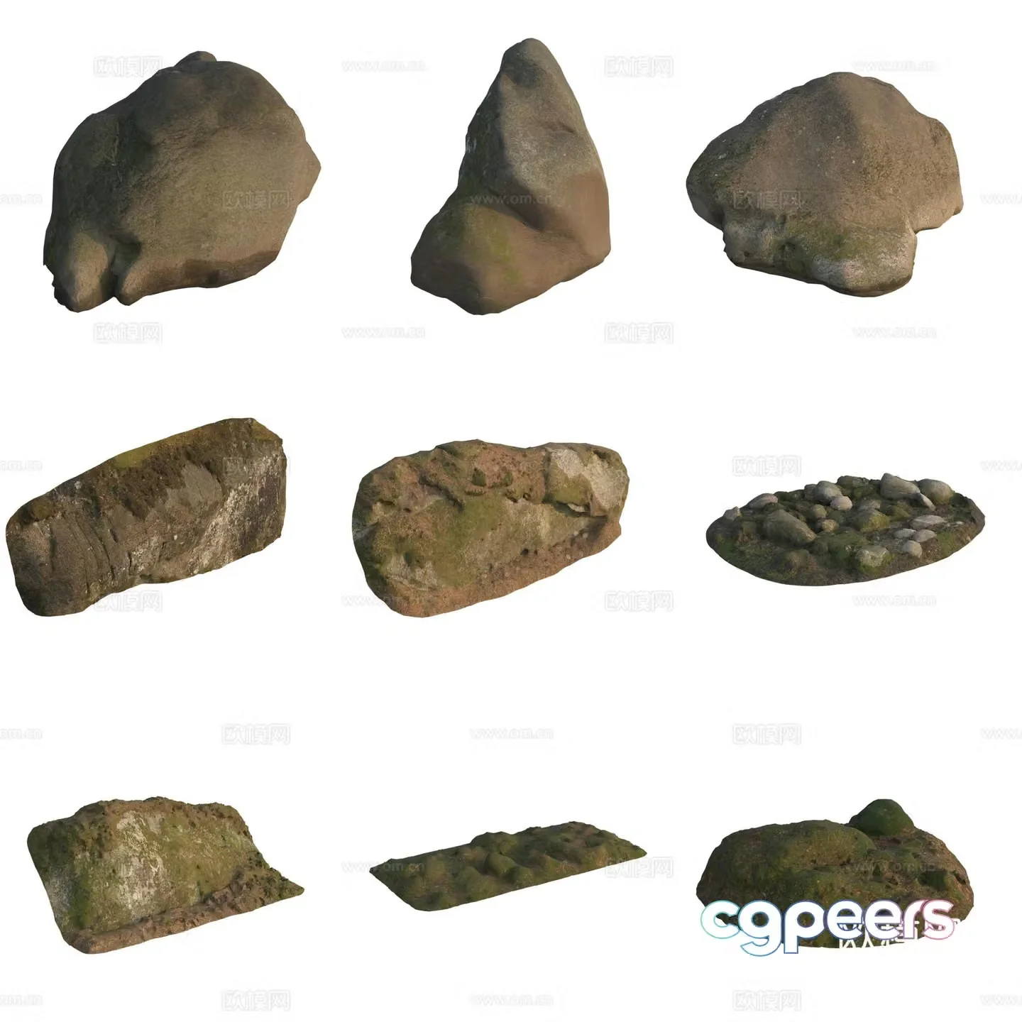 Moss Stone Boulder Rock 3D Model
