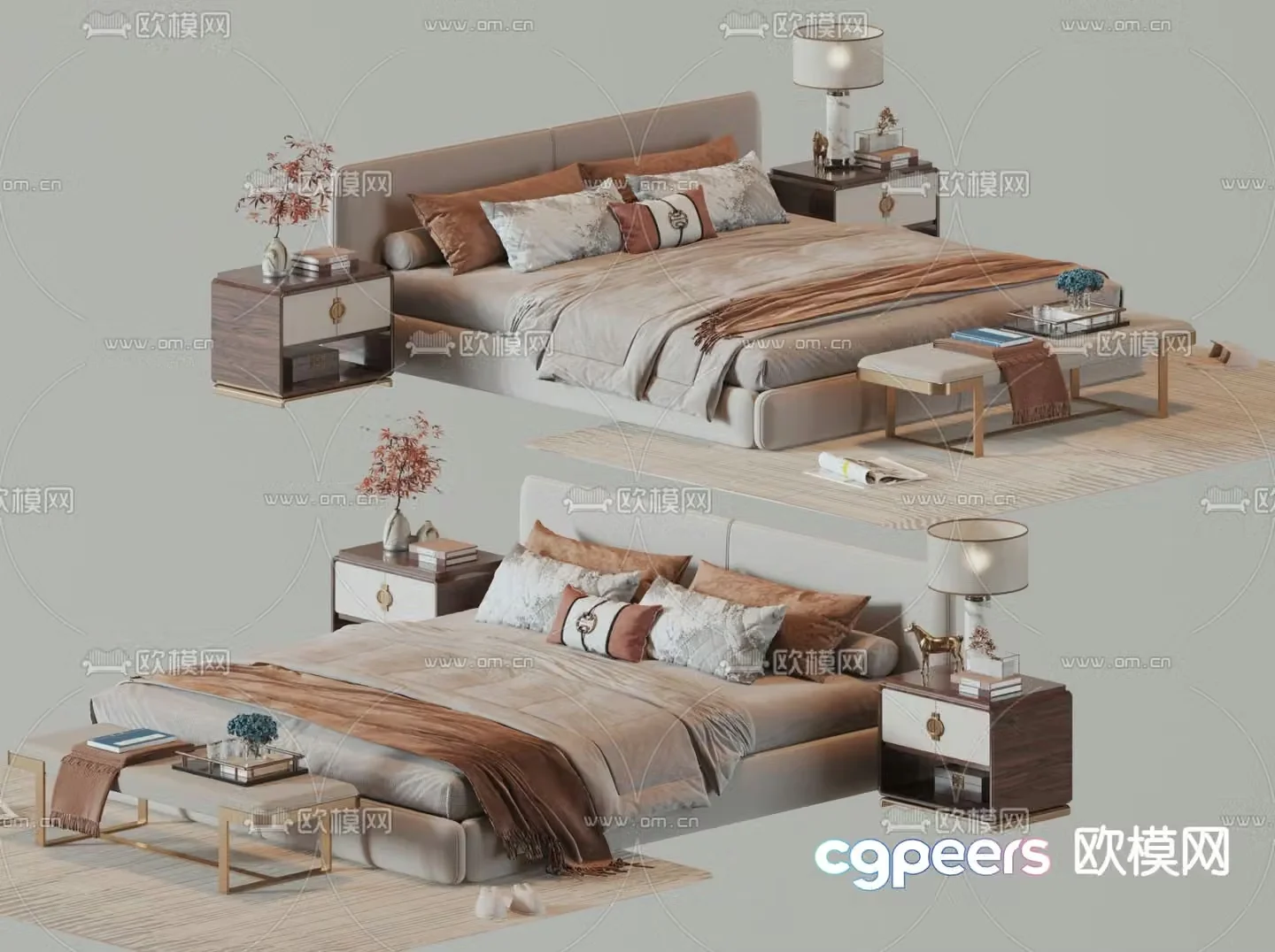 New Chinese style double bed 3d model