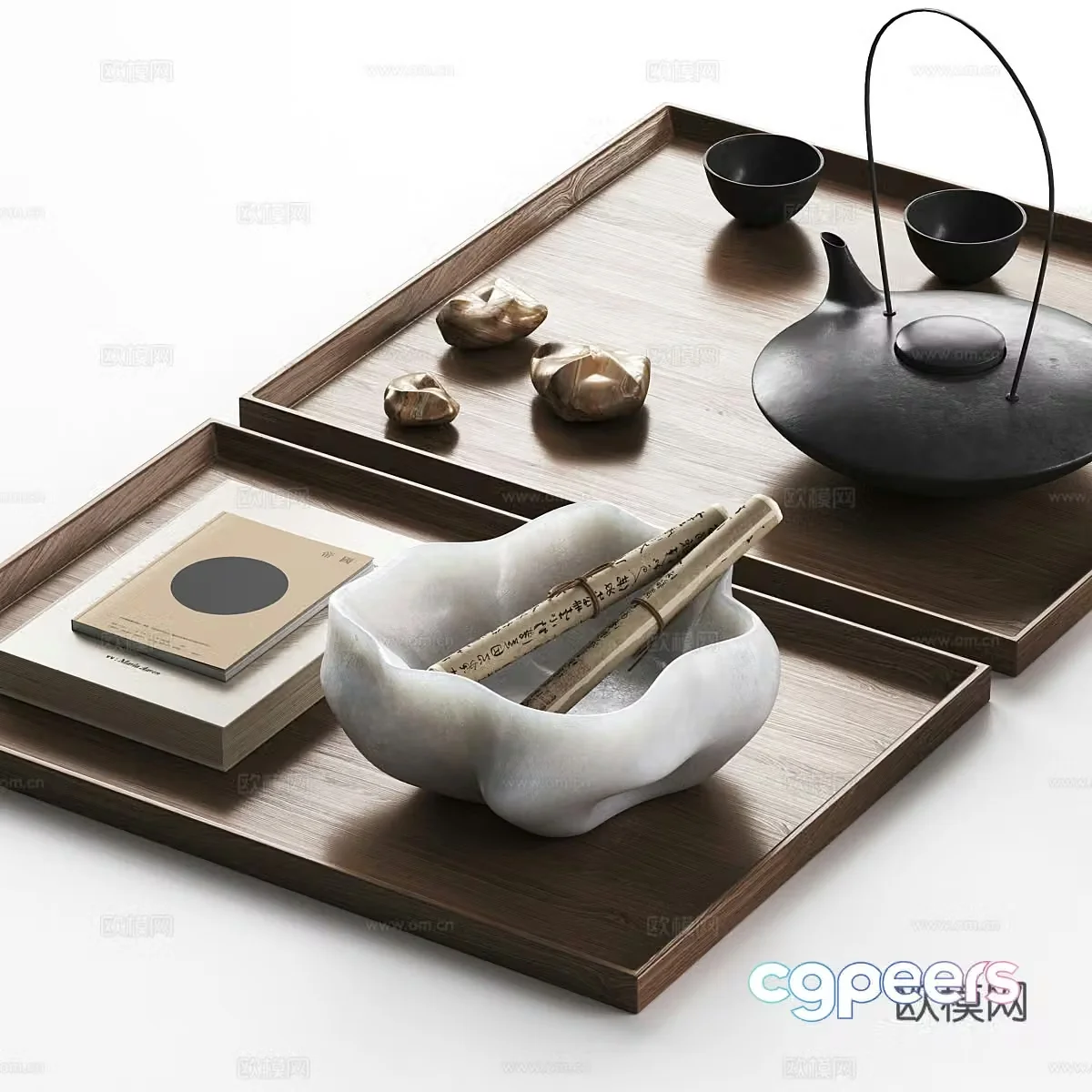 New Chinese style tea set teapot tea cup tea tray 3D model