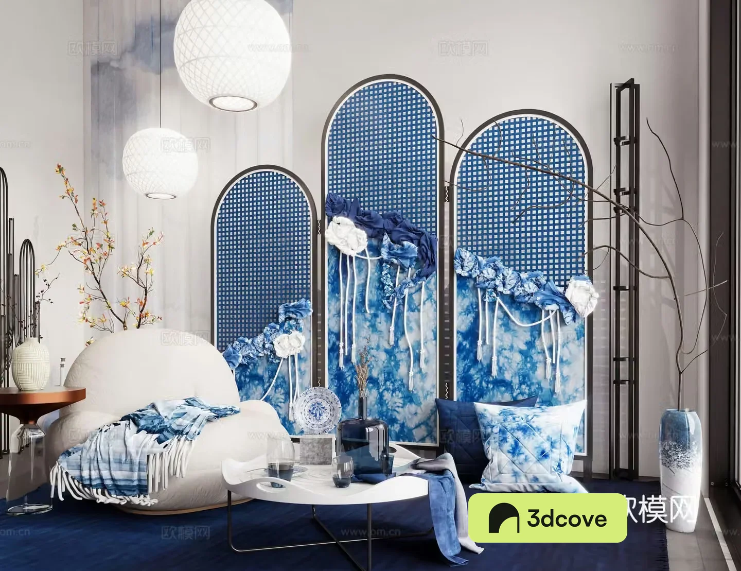 Intangible cultural heritage tie-dye art installation blue sun tie-dye textile fabric tie-dye display art installation clock-in