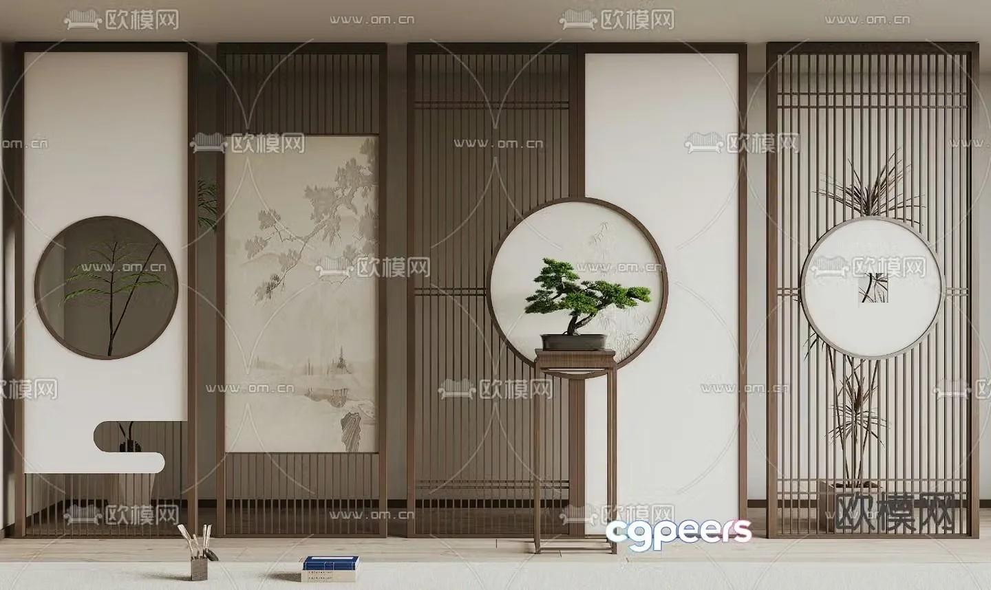 New Chinese style hollow partition 3D model