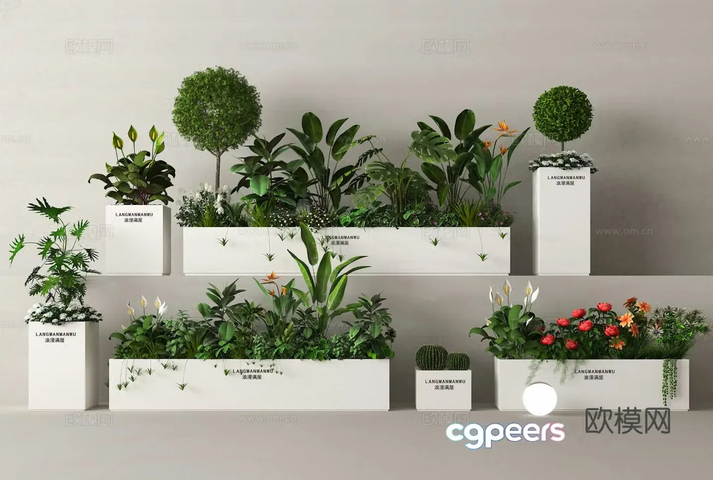 Outdoor flower box flower tank anticorrosion wood flower box green plant 3D model