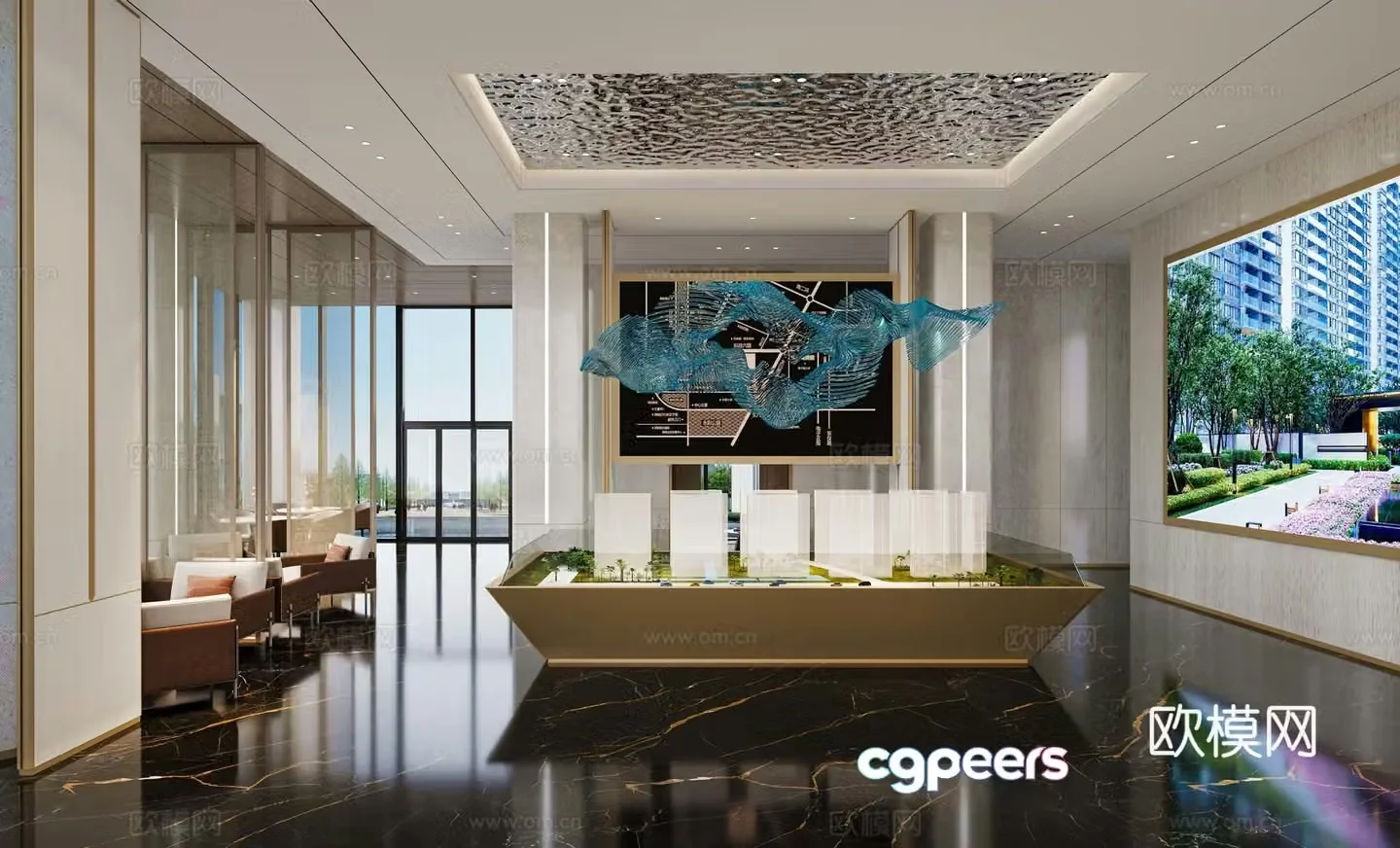 Modern light luxury sales office 3D model