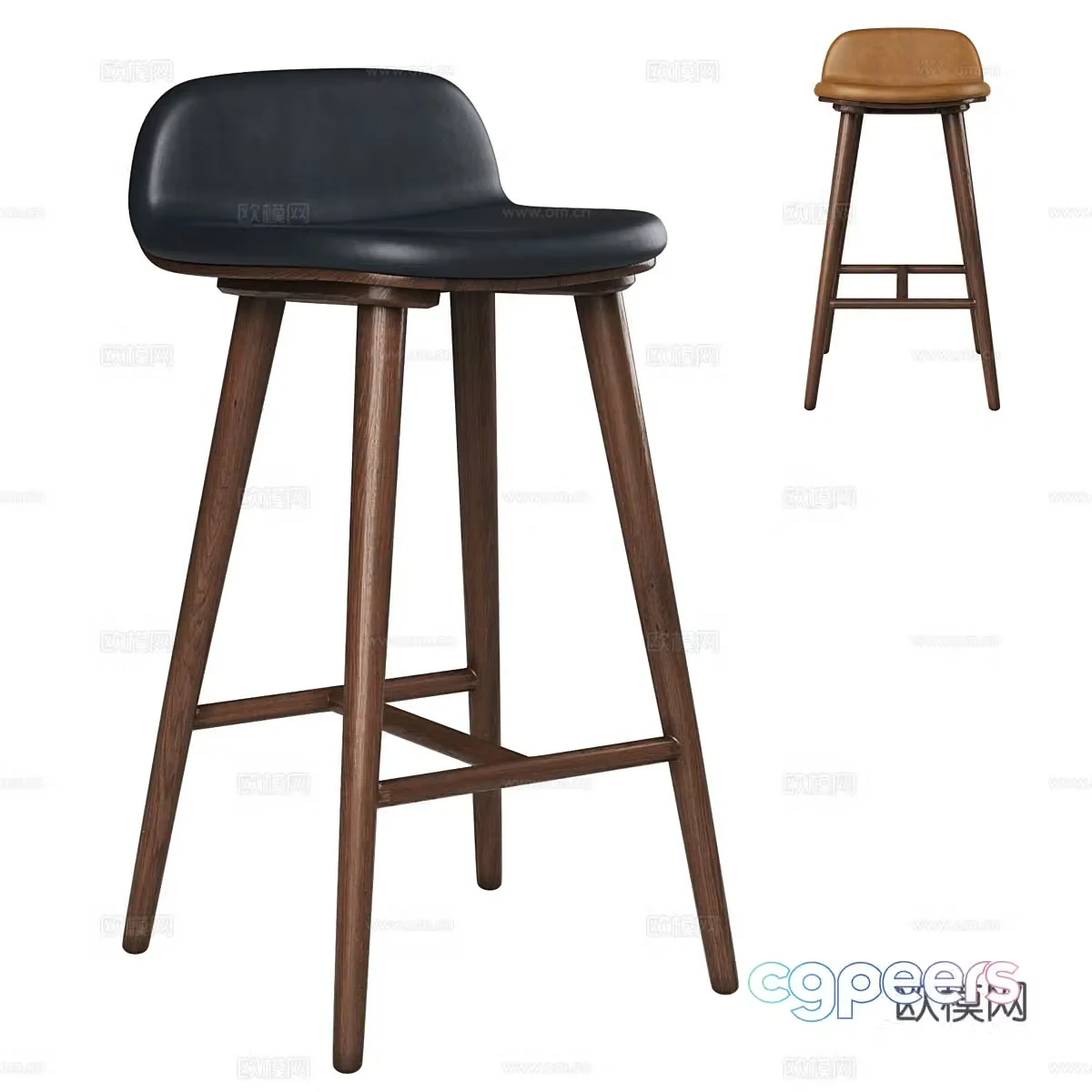 New Chinese light luxury Boulder leather bar stool 3D model