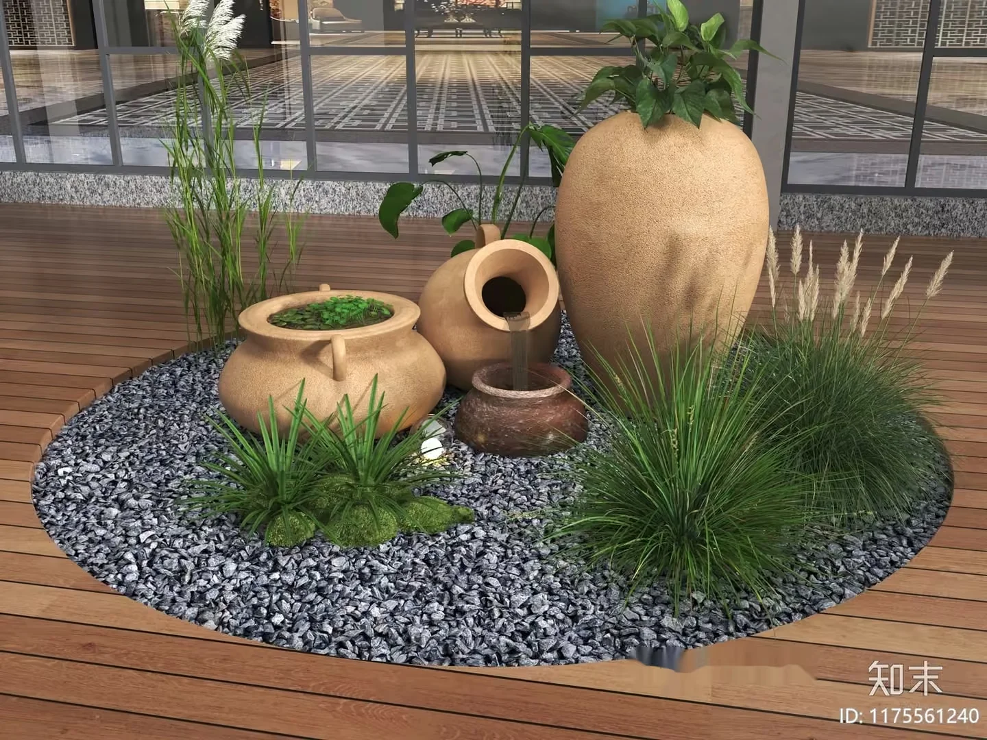 A Group Of Clay Pots With Plants 3D Model – 13221 – VRAY Render