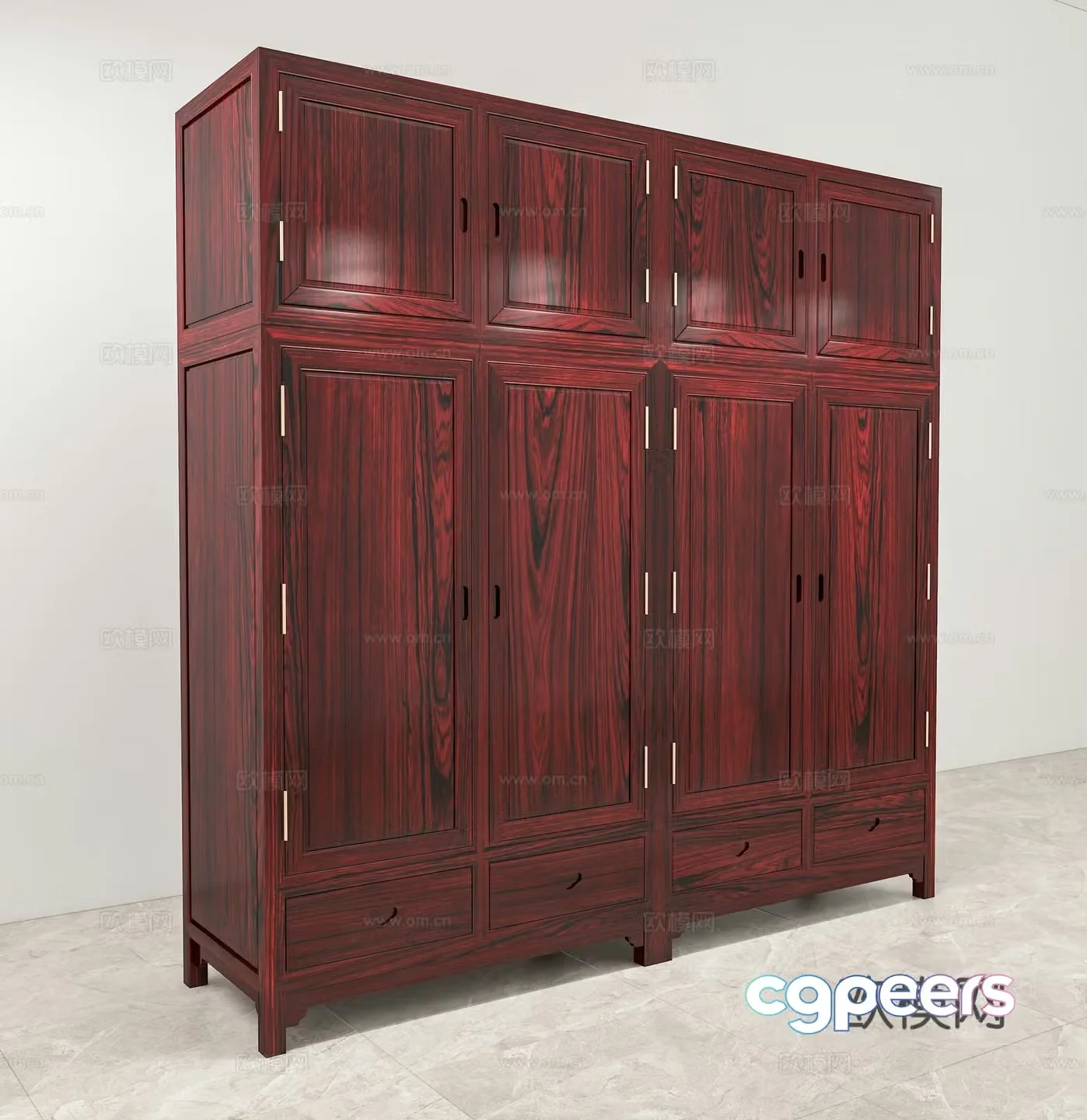 Chinese top box cabinet wardrobe solid wood mahogany 3D model