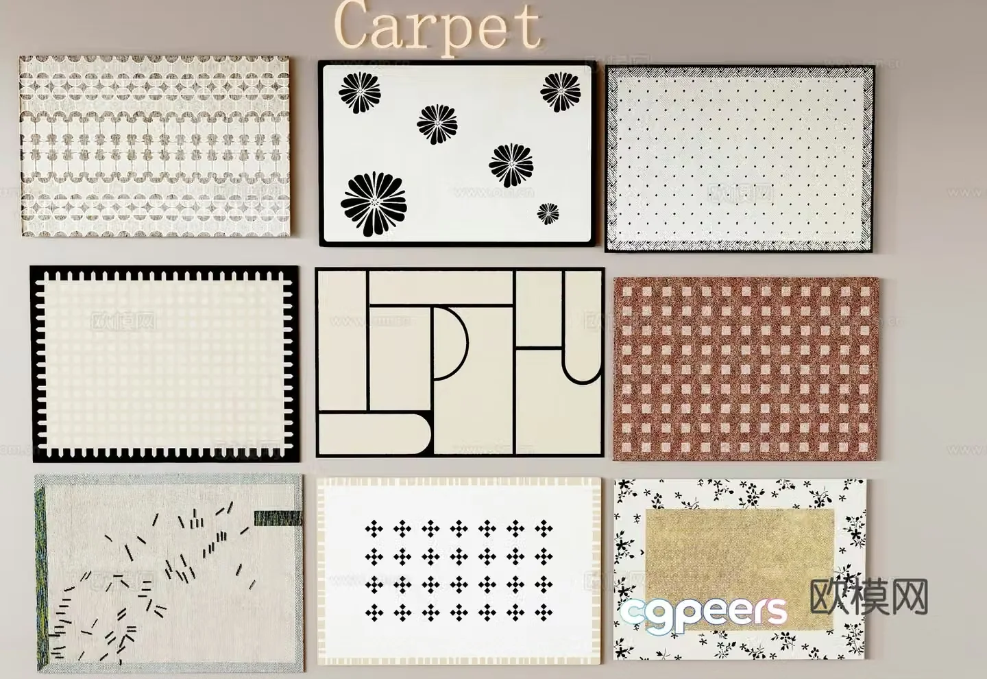 French American medieval square carpet Bedroom carpet Living room carpet 3d model